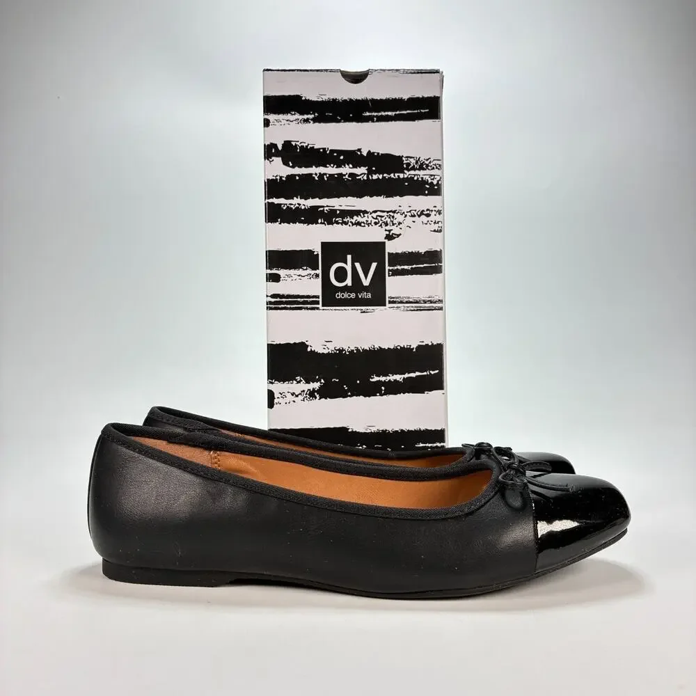 DV Dolce Vita Moxy Black Casual Slip On Bow Ballet Flat Sandals Women's Size 7.5